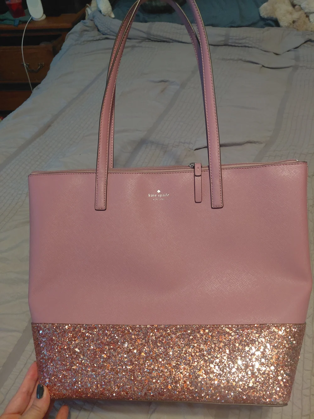 kate spade pink tote with glitter bottom